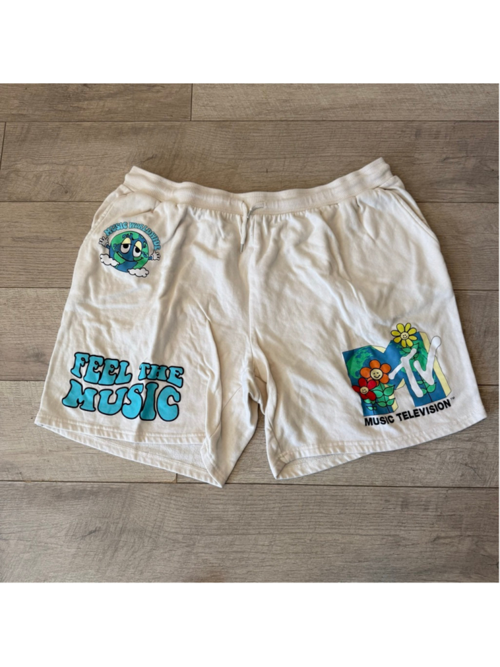 MTV Feel The Music Sweat Shorts Y2K White Graphic Lounge Shorts Men’s 3XL